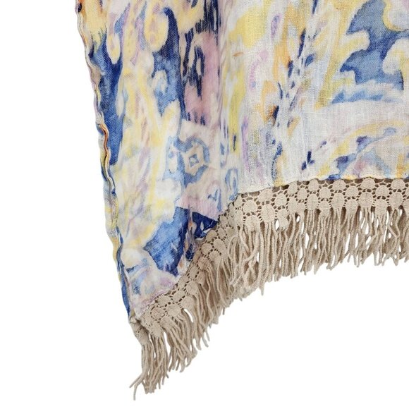 Chico's Women's Lightweight Hand Painted Linen Fringe Poncho - S/M - Picture 3 of 7